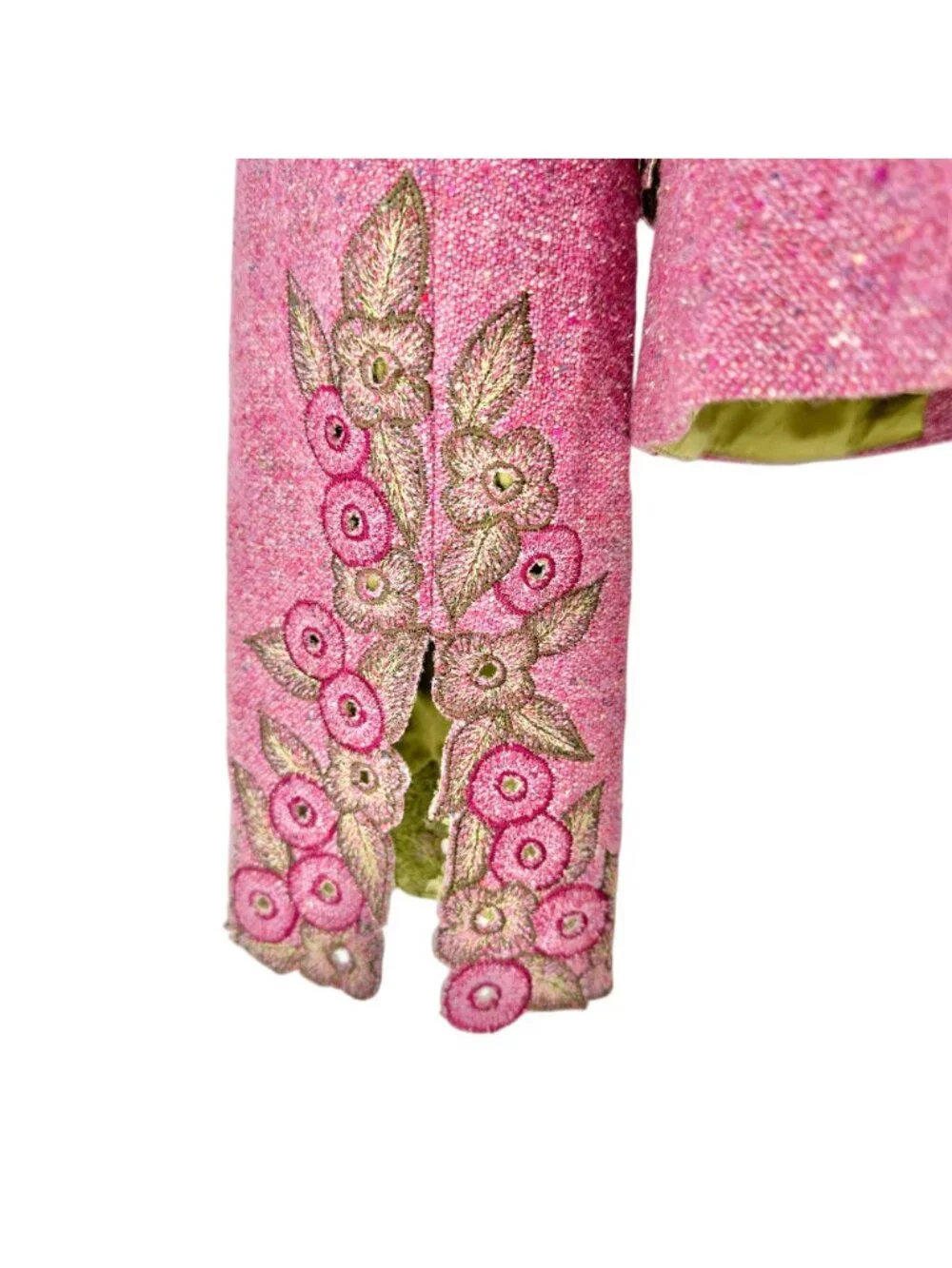 Carmen Marc Valvo Blazer Jacket Womens Sz 10 Pink Wool Blend Embroidered Floral - Picture 4 of 10